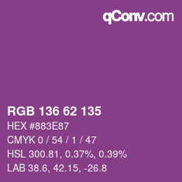 Color code: RGB 136 62 135 | qconv.com