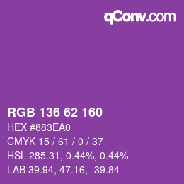 Color code: RGB 136 62 160 | qconv.com