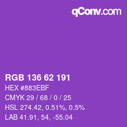 Color code: RGB 136 62 191 | qconv.com