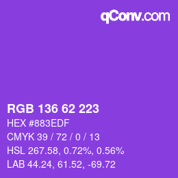 Color code: RGB 136 62 223 | qconv.com