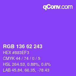 Color code: RGB 136 62 243 | qconv.com