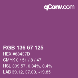 Color code: RGB 136 67 125 | qconv.com