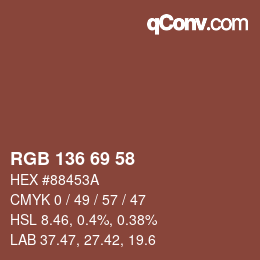 Código de color: RGB 136 69 58 | qconv.com