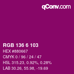 カラーコード: RGB 136 6 103 | qconv.com