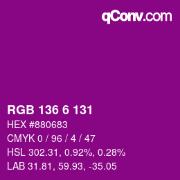 Color code: RGB 136 6 131 | qconv.com