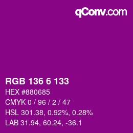 カラーコード: RGB 136 6 133 | qconv.com