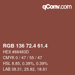 カラーコード: RGB 136 72.4 61.4 | qconv.com