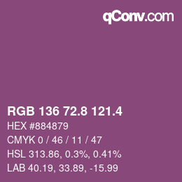 カラーコード: RGB 136 72.8 121.4 | qconv.com