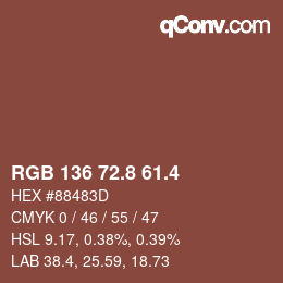 カラーコード: RGB 136 72.8 61.4 | qconv.com
