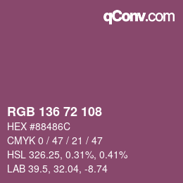 Color code: RGB 136 72 108 | qconv.com