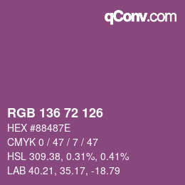 Color code: RGB 136 72 126 | qconv.com