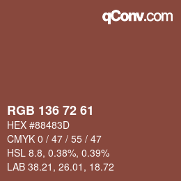 Color code: RGB 136 72 61 | qconv.com