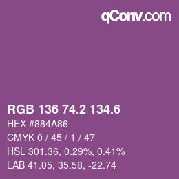 カラーコード: RGB 136 74.2 134.6 | qconv.com