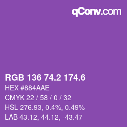 カラーコード: RGB 136 74.2 174.6 | qconv.com