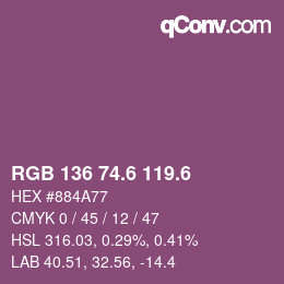 カラーコード: RGB 136 74.6 119.6 | qconv.com