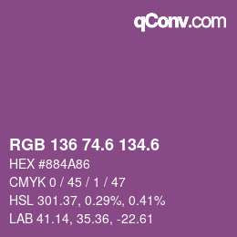 カラーコード: RGB 136 74.6 134.6 | qconv.com