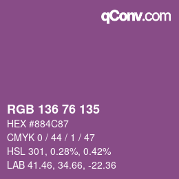 Color code: RGB 136 76 135 | qconv.com