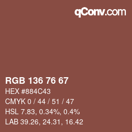 Color code: RGB 136 76 67 | qconv.com