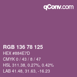 Color code: RGB 136 78 125 | qconv.com