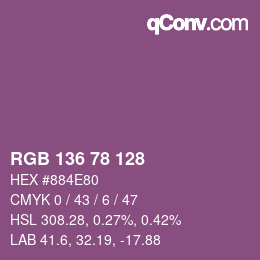Color code: RGB 136 78 128 | qconv.com