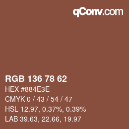 Color code: RGB 136 78 62 | qconv.com