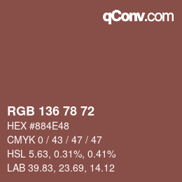 Color code: RGB 136 78 72 | qconv.com