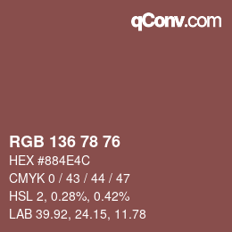 Color code: RGB 136 78 76 | qconv.com