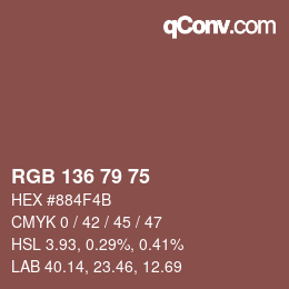 Color code: RGB 136 79 75 | qconv.com