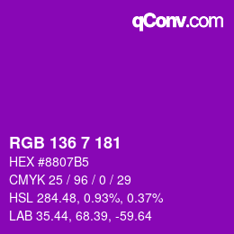 カラーコード: RGB 136 7 181 | qconv.com