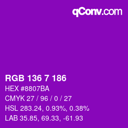 Code couleur: RGB 136 7 186 | qconv.com