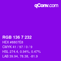 Color code: RGB 136 7 232 | qconv.com