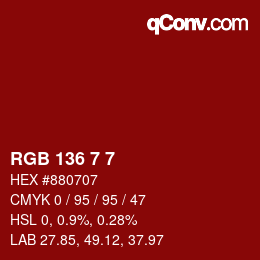 Color code: RGB 136 7 7 | qconv.com