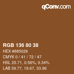 颜色代码: RGB 136 80 38 | qconv.com
