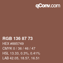 颜色代码: RGB 136 87 73 | qconv.com
