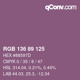 Color code: RGB 136 89 125 | qconv.com