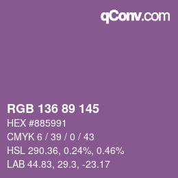 Color code: RGB 136 89 145 | qconv.com