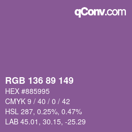Color code: RGB 136 89 149 | qconv.com