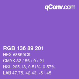 Color code: RGB 136 89 201 | qconv.com