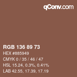 Color code: RGB 136 89 73 | qconv.com