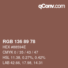 Color code: RGB 136 89 78 | qconv.com