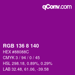 Color code: RGB 136 8 140 | qconv.com