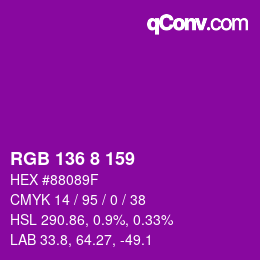 カラーコード: RGB 136 8 159 | qconv.com