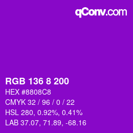 Color code: RGB 136 8 200 | qconv.com