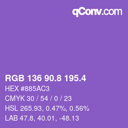 カラーコード: RGB 136 90.8 195.4 | qconv.com