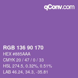 颜色代码: RGB 136 90 170 | qconv.com