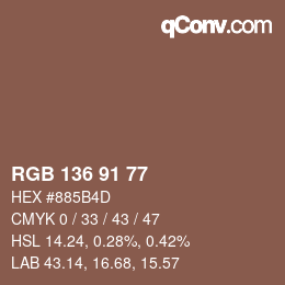 Color code: RGB 136 91 77 | qconv.com