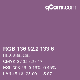 カラーコード: RGB 136 92.2 133.6 | qconv.com
