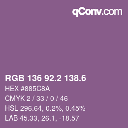 カラーコード: RGB 136 92.2 138.6 | qconv.com