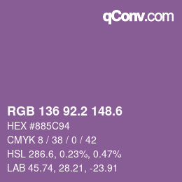 カラーコード: RGB 136 92.2 148.6 | qconv.com
