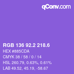 カラーコード: RGB 136 92.2 218.6 | qconv.com